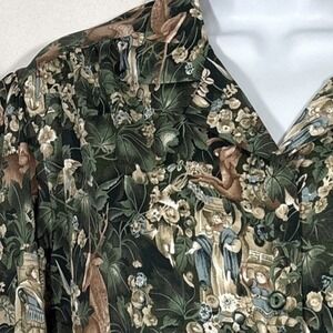 Vtg 70s Alex Colman Neoclassical Print Blouse Deer Mythical Forest Sz 14